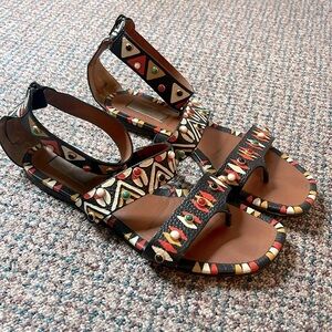 VALENTINO GARAVANI Studded Hand Painted Strappy Tribal Sandals size 40